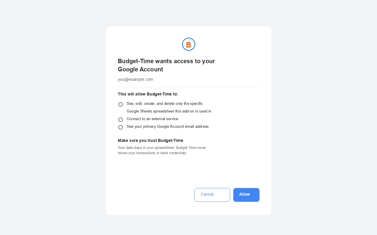 Google permission approval screen