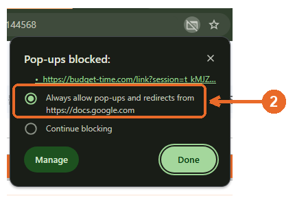 Choose Always allow pop-ups and redirects